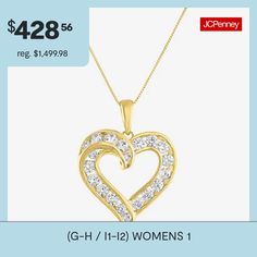 Features: Adjustable Chain, Quick ShipDiamond Clarity: I1-I2Jewelry Closure: Spring Ring ClaspSetting: ChannelShape: HeartStone Cut: RoundDiamond Color: G-HMetal Color: YellowChain Length: 18 InchExtender Length: 2 InchPendant Length: 25.8mmPendant Width: 19.7mmRounded Carat Weight: 1 Ct. T.w.Chain Construction: BoxCare: Wipe CleanStone Type: 20 Lab Grown DiamondAuthenticity: Lab Grown DiamondBirthstone: April BirthstoneMetal: 10k GoldNecklace Type: Pendant NecklacesCountry of Origin: Imported Diamond Heart Necklace With 17 Jewels, Heart Charm Necklaces For Anniversary, 17 Jewels Heart Necklace For Anniversary, Yellow Gold Heart Necklace Fine Jewelry, Diamond Heart Cut Necklace, Open Heart Necklace With Hallmark, Yellow Gold Hallmarked Jewelry, Yellow Gold Double Heart Jewelry, Hallmarked Yellow Gold Jewelry