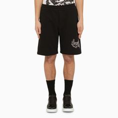 Bermuda Shorts By Alexander Mcqueen In Black Cotton Featuring A Distorted Logo Print On The Front, An Elasticated Waist, Side Welt Pockets And A Zipped Back Pocket. Model Wears Size L Model Measurements: Height: 187 Cm Chest: 95 Cm Waist: 73 Cm Hips: 99 Cm Size Type: Int Material: Cotton Sku: 2f-781880qxaam/O_alexq-1000_323 Welcome To The Official Luosophy Poshmark Closet! Luosophy Is A Luxury Brand Reselling Company Founded In San Diego, Ca From 2016. All Our Products Are Imported From Italy An Alexandra Mcqueen, Black Bermuda Shorts, Black Crewneck Sweatshirt, Mc Queen, Black Crewneck, Pocket Model, Alexander Mcqueen Men, Black Cargo, Heron Preston