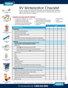 the rv winterization checklist is shown in blue and white, with various items on it