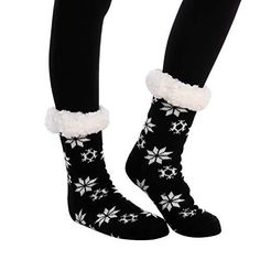 Soft snowflake slipper socks fleece lining knit christmas knit (2 pack) women’s thick knit sherpa fleece-lined thermal fuzzy slipper socks with grippers include plaids designs for red socks and snowflakes designs for black socks. One size suitable for women us shoe size 5 to 10. Perfect for christmas or daily wear, comfy christmas holiday winter socks, sweet gift for friends and families. Great present for home daily wear, girlfriend, daughter, wife, birthdays, christmas gift and valentines. Pre Cozy Winter Socks For Stocking Stuffers, Snug Non-slip Winter Socks, Cozy Round Toe Winter Socks, Comfortable Socks For Winter Stocking Stuffers, Super Soft Winter Socks, Non-slip Winter Socks, Warm Black Socks For Stocking Stuffers, Super Soft Black Socks For Winter, Cozy Black Socks For Cold Weather