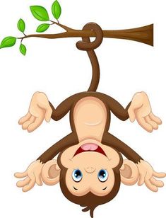 a monkey hanging upside down on a tree branch with leaves royalty illustration for children and adults