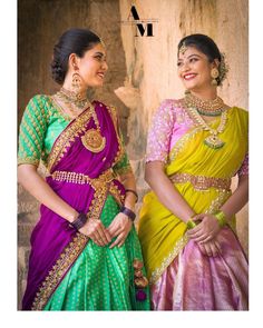 Aishwarya & Madhumika on Instagram: “"AADHYA" 2021 - collection An Emerald Green gadwal pattu Lehanga ensembled with heavy embroidered blouse, paired with a classic purple…” Saree Design, Lehenga Saree, Saree Designs, Emerald Green, Emerald, Saree