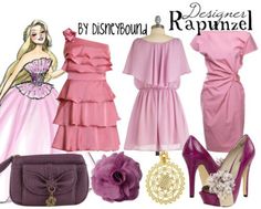 some pink and purple outfits with high heels on the heeled shoes are all in different colors