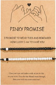 two bracelets with the words pinky promise written on them and an image of two hands holding each other