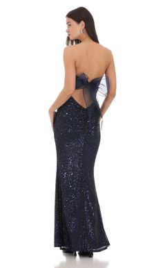 Sequin Strapless Maxi Dress in Navy Winter Ball Dresses, Dark Blue Prom Dress, Dark Green Prom Dresses, Prom Dresses Sparkly, Navy Gown, Navy Prom Dresses, Navy Blue Prom Dresses, Sparkly Wedding Dress, Sparkly Prom Dresses