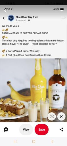 an instagram page for banana peanut butter cream shot