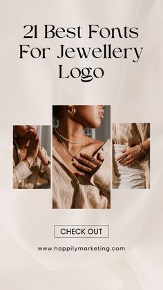 the front cover of two best fonts for jewelry logo, with three images of woman's hands