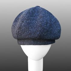 image 0 Blue Wool Cap, Blue Flat Cap For Fall, Fitted Blue Flat Cap, Herringbone Tweed, Beret Hat, Harris Tweed, Berets, Herringbone, Swirl