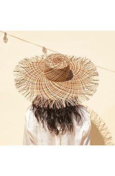 You'll look vacation-ready in this wide-brimmed sun hat crafted from multicolored palm straw. Palm straw Spot clean Made in the USA of imported materials Flat Brim Woven Straw Hat For Warm Weather, Beige Sun Straw Hat For The Beach, Wide Brim Straw Boater Hat For Vacation, Woven Straw Hat With Flat Brim For Warm Weather, Vacation Wide Brim Straw Boater Hat, Beachwear Straw Sun Hat For Warm Weather, Summer Sun Straw Hat Made From Palm Leaf, Straw Sun Hat For Sunbathing, Natural Sun Hat For Sunbathing In Summer