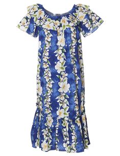 Short Muumuu Dress Luana with Elastic Bustline and Ruffled Hem Blue Royal Creations Easy Wear Dresses, Sarong Dress, Blouse Man, Muumuu Dress, Tropical Hibiscus, Business Casual Shirts, Hawaii Usa, Hawaiian Outfit, Rayon Shirt