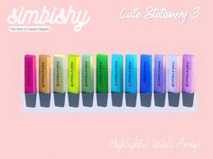 six different colored toothbrushes with the words simlishy written on them in cursive writing