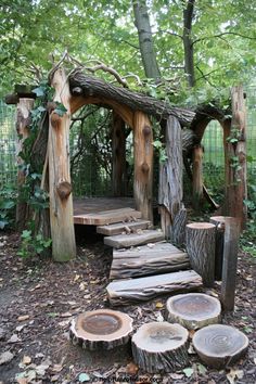 a small wooden structure made out of logs