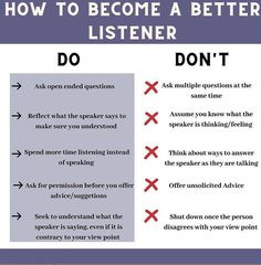 a poster with the words how to become a better listener and do't