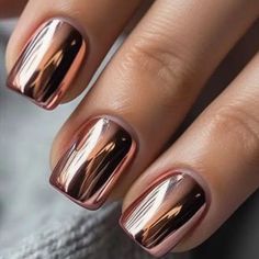 17 Best Fall Nail Designs You Will Love Metallic Nails Design Silver, Fall Nails Polish Color, Short Nails 2024 Fall, Autumn Chrome Nails 2024, Copper Dip Nails, Fall Nails Metallic, Metallic Dip Powder Nails, New Year Dip Nail Ideas, Fall Pedicures 2024