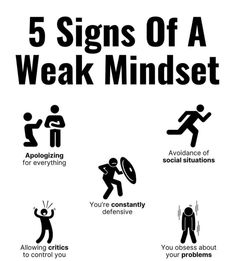 the five signs of a weak mindset are in black and white, with an image of