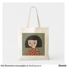 Girl illustration cute graphic tote bag Recipe Book Design, Graphic Tote Bag, Totes Ideas, Canvas Bag Design, Illustration Cute, Painted Tote, Girl Illustration, Graphic Tote, Cute Tote Bags