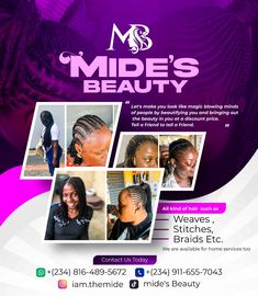 a flyer for a hair salon with images of women's heads and braids