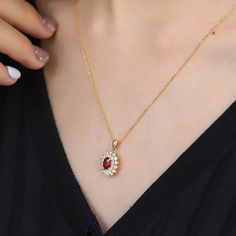 Make A Lasting Impression With Our Breathtaking Lab Grown Diamond And Ruby Halo Pendant Necklace, Made From 18k Yellow Gold Elegant Yellow Gold Bridal Necklace As Gift, Formal Bridal Necklace In Yellow Gold With Gemstone, Formal Yellow Gold Bridal Necklace With Gemstone, Exquisite Round Ruby Necklaces, Elegant Yellow Gold Ruby Necklace, Fine Gold Ruby Necklaces, Gold Ruby Necklace Fine Jewelry, Fine Gold Ruby Necklace, Yellow Gold Ruby Necklace With Diamond Cut