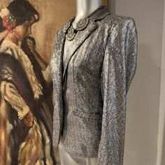 Beautiful Silver Sequin Michael Kora Blazer Questions? Leave A Comment Below! Linen Blazers Women, Snake Skin Dress, Sequin Blazer, Single Button Blazer, Long Blazer, Anorak Jacket, Cropped Blazer, Long Sleeve Blazers, Linen Blazer