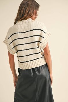 Effortlessly chic and luxurious, the Bianca Top is a wardrobe essential. Feel confident and stand out in any setting in the short sleeve striped dolman sweater with its chunky knit fabric and elegant design. 60% Cotton, 40% Nylon // Hand wash cold // Made in China Short Sleeved Sweaters, Striped Knit, Dress Romper, Stripe Sweater, Look Fashion, Black Stripes, Outerwear Jackets, Denim Dress, Effortless Style