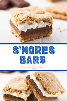 s'mores bars are stacked on top of each other