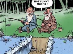 an old man fishing with another older man sitting next to him and the caption says not funny moose ii