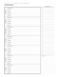 the weekly meal planner is shown in black and white