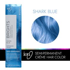 ion Color Brilliance Semi-Permanent Brights Hair Color are high-fashion hair colors designed to give vivid, boldly intense results. Ion Shark Blue Semi Permanent Hair Color | Blue | 2.05 FL oz. | Sally Beauty Light Blue Hair Dye, Smokey Blue Hair, Ice Blue Hair, Blue Hair Streaks, Ion Hair Colors, Baby Blue Hair, Ion Color Brilliance, Denim Hair, Hair Colour Design