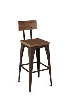 an image of a bar stool that is made out of wood and metal with a wooden seat