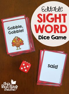 the sight word dice game is shown on a table