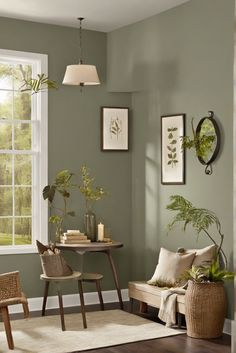 Behr North Woods, nature hues 2024, embracing nature, paint inspiration Behr Cedar Forest, Green Indoor Paint Wall Colors, North Woods Behr Paint, Indoor House Paint Colors, Behr North Woods, Green Behr Paint Colors, Green Interior Paint, Whole House Color Palette, Interior 2023