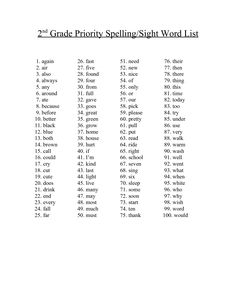 the printable worksheet for 3rd grade spelling sight word list is shown in black and white