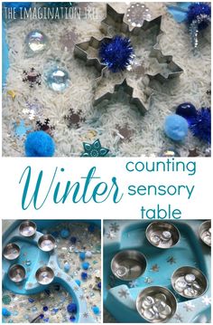 the winter table is filled with snowflakes and tinsels