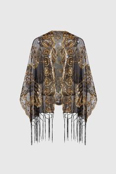 1920s Embroidered Sequin Peacock Shawl | Goldblack | 1 Peacock Shawl, Evening Shawls And Wraps, Flapper Outfit, Cape Wedding, Embroidered Hearts, 1920s Outfits, Evening Shawls, Chiffon Wrap, Bridal Shawl