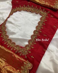 Customised Work Blouse by Elite Bridal Store ♥️✨ Simple Bridal Blouse Work Designs, Art Work Blouse Design, Bridal Red Blouse Designs, Reception Blouse Design, Maggam Designs For Blouses, Maggam Work Blouse Designs Bridal, Grand Blouse Designs, Wedding Blouses Bridal, Bridal Maggam Work Blouse Designs