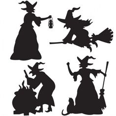 the silhouettes of witches are shown in black and white