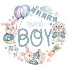 it's a boy card with rabbits and balloons