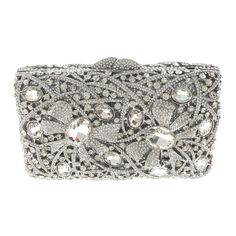 a silver clutch with crystal stones on it