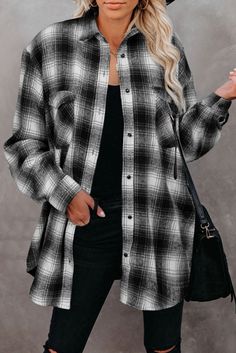 •This shirt with plaid pattern is classic and will never out of date
	
	
		•Loose fit style with turn-down collar, long sleeve and buttons closure on the front
	
	
		•Plaid shirt with pockets on the front bust, rounded hemline finished
	
	
		•Fashionable shirts for women pair well with jeans and tight pants
	
	
		•Find more plaid styles from  clothing
	
	
		

	
	
		Size Chart (CM)
	
	
		
			
				
					
						Sizes

					
				
				
					
						Bust

					
				
				
					
						Length Womens Flannel, Plaid Shacket, Plaid Shirts, Long Sleeve Button Up Shirt, Flannel Women, Plaid Fashion, Long Sleeve Plaid, Plaid Jacket, Tunic Shirt