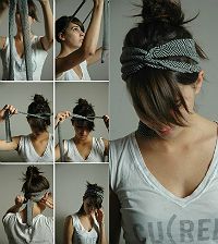 Três ideias para usar lenços amarrados na cabeça - DaquiDali Curly Hair Headband, Headbands For Short Hair, Hair Scarf Styles, Hair Wraps, Turbans, Hair Dos, Messy Bun