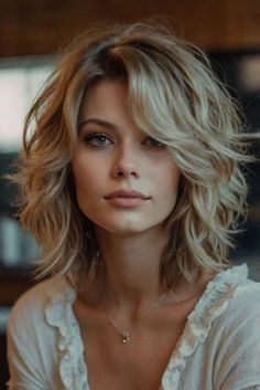 30 Layered Haircuts for Medium Length Hair: Top Trends to Try This Season Shoulder Length Hair Hairstyles Ideas, Medium Wolf Haircut, Shoulder Length Layers Haircut, Wavy Hair Short Layers, Flattering Haircuts For Oval Faces, Hair Styles 50 Year Old Women, Haircut With Lots Of Layers, Saved Haircuts, Easy Updos For Shoulder Length Hair