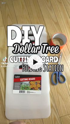 diy dollar tree cutting board with scissors and tape on the floor next to it