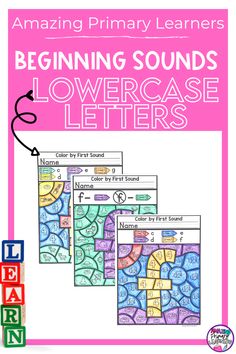 three posters with the words beginning sounds and lowercase letters