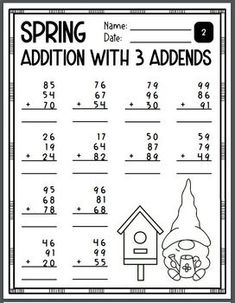 a spring addition with 3 addends worksheet for students to practice addition skills