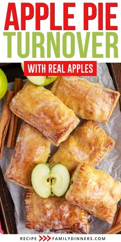 apple pie turnoverers with real apples on top and cinnamon sticks in the bottom,