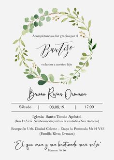 the wedding program with greenery in spanish and english, is displayed on a white background