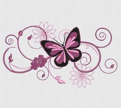 a pink and black butterfly with swirls on it