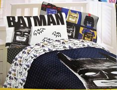 the batman bedding is made up with black and white sheets