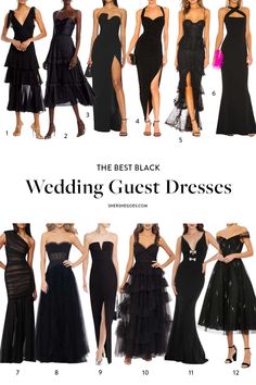 Wedding Attire Black Women, Black Wedding Guest Outfit, Black Tie Attire For Women, Black Wedding Guest Outfits, Black Dress Wedding Guest, Appropriate Dresses