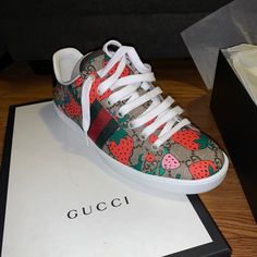 Brand New Never Worn 100% Authentic.. Ace Sneakers Designer Gucci Low-top Custom Sneakers, Designer Custom Sneakers With Red Sole, Designer Gucci Custom Sneakers With Round Toe, Gucci Designer Lace-up Custom Sneakers, Designer Gucci Lace-up Custom Sneakers, Designer Custom Low-top Sneakers, Gucci Casual Custom Sneakers With Round Toe, Gucci Casual Custom Sneakers, Tenis Gucci